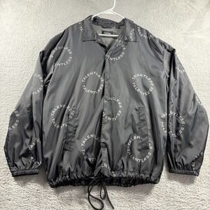 Talentless Windbreaker Jacket Mens XL Black Button Up Collared Streetwear Cinch